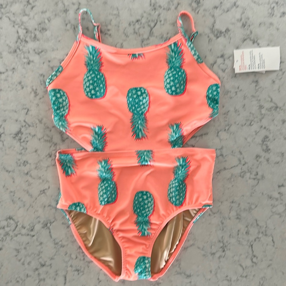 NWT Old Navy pineapple print cutout one piece swimsuit girls size XL (14)